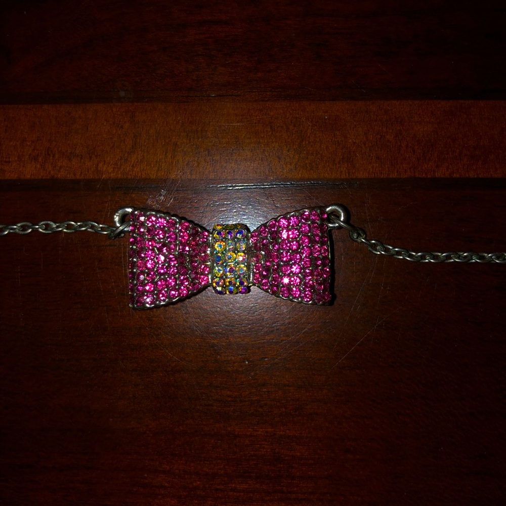 Sparkley Pink Bow Necklace